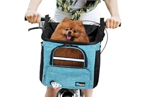 PetAmi Dog Bike Basket Carrier - Bicycle Basket for Dog Pet Bike Handlebar | Ventilated Pet Travel Backpack Car Booster Seat for Small Puppy Cat with Mesh Window, Sherpa Bed, Safety Strap (Teal Blue)