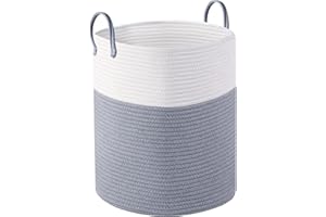 OUTBROS Wäschekorb aus Baumwollseil Großer Wäschesammler Mit Griff Verwendet, um schmutzige Kleidung, Spielzeug, Decken zu lagern 35x40cm Grau/Weiß