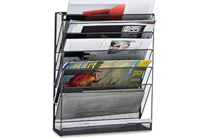 Relaxdays Zeitschriftenhalter Wand, Prospekthalter A4, Zeitschriften Wandhalter, Metall, HxBxT: 40 x 32 x 10 cm, schwarz