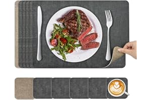 KitchenBoss Manteles Individuales Lavables y Posavasos (Grano de la Tela)