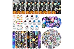 Seamart 115 Stück Weltraum Party Mitgebsel Kindergeburtstag, Party Gastgeschenke Kinder, Give Aways Kindergeburtstag Jungen mit Hüpfbälle Planet Schnapparmband Geschenktüte Tattoo-Aufkleber