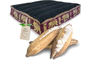 Livasia Coussin d’Assise Soie thaï, Coussin de Sol intérieur/extérieur, méditation Yoga, Chaise Meuble palettes, Coussin surpiqué pour Chaise Banc 50x50x10cm (Noir/Lilas/Éléphants Soie)