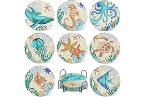 FYting 8 Piezas Posavasos,Manualidades Adultos,Diamantes para Manualidades,Posavasos de Bricolaje con Mundos Submarinos para El té de La Tarde, Reuniones Familiares y Cenas NavideñAs (Azul)