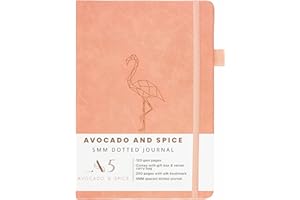 AVOCADO & SPICE A5 Dotted Notebook by Avocado and Spice® with Gift Box & Velvet Bag - A5 Dotted Journal - Bullet Planner - Cute Notebook/Pink Gift with 200 Thick Pages (Pink, Dots)