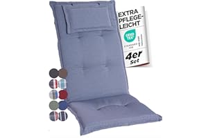 gardisun Gartenstuhlauflagen Hochlehner mit Kopfteil I Extra Dicke Sitzauflagen I Made in Europe I Polsterauflagen für Hochlehner I Auflagen mit extra hohem Komfort I 4er Set I Hellgrau