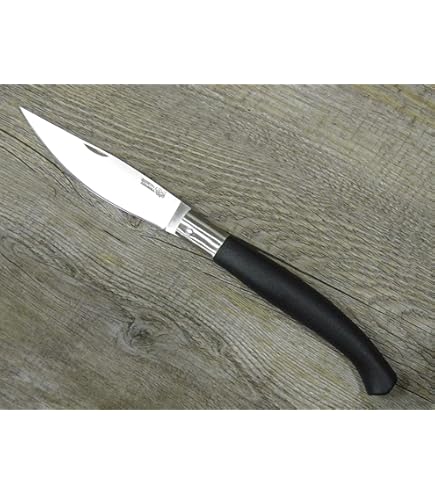 Coltello Con Lama In Carbonio Da Cm 10 Col Manico Di Resina Nero E La Ghiera In Ottone - Foto 6