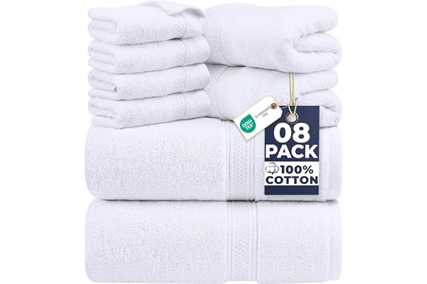 Utopia Towels Set med badhanddukar i 8 delar, 2 badhanddukar, 2 handdukar och 4 tvättlappar, bomull, hotellkvalitet, supermjuka och mycket absorberande