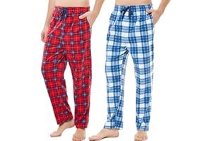 iceBoo Pack of 2 Mens Pyjama Fleece Bottom Pants checked plaid pyjama long Loungewear pjs 100% Polyester