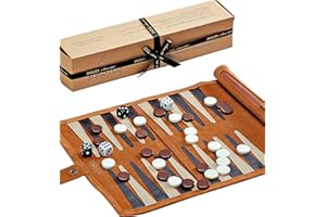 Jaques of London Roll Up Travel Backgammon Set | Luxury Leather Traditional Board Game | Travel Set with Backgammon Pieces | Since 1795