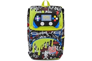 SEVEN SJ GANG STYLE JAM GANG Zaino Scuola Estensibile, Nero e Verde, Born To Fun, Zaino Doppio Scomparto Estensibile Tramite Zip Laterali, Tasca Porta Borraccia, Zaino Scuola Elementare, Zaino Bambino