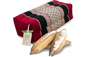 ‎LIVASIA livasia Block Yogakissen eckig - 17x34x12cm - Meditationskissen mit Kapok, Stützkissen Bolster rechteckig, Yoga Pilates Zubehör Nackenkissen, Thaikissen fest handgefertigt (Rot/Schwarz)
