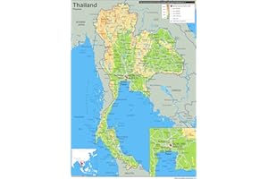 TIGER MOON THE TIGER MOON TRADING COMPANY LTD Physical Map of Thailand - Size A1-59.4 x 84.1cm - Paper Laminated