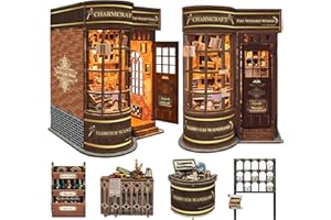 STRUCWOOD DIY Book Nook Kit,DIY Dollhouse Miniature House Kit,Wooden 3D Puzzles with Led Light Bookend Bookshelf Decor for Adults Teens -Magic Wand Shop(SQ-51)