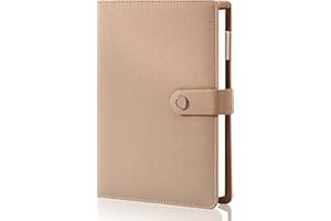 CAGIE Spiral Leather Journal Writing Notebook, 6 Ring Binder Refillable Diary Notepads, Vintage Business Planner Personal Organizer, Agenda for Men Women, Faux Cloth Cover, A5 Size，Khaki