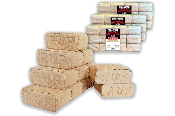 PINI Briquettes de bois de hêtre 100 % bois de hêtre RUF pour cheminée, four, barbecue, feu de camp (30 kg)