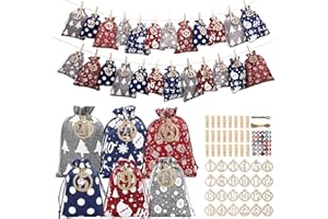 Votoko Calendario de Adviento 2025 para rellenar, 24 sacos para calendario de Adviento, 2 bolsas de tela para calendario de Navidad, bolsas de Adviento para rellenar para niños y adultos (Azul)