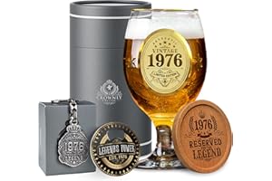 CROWNLY CRYSTAL® 1976 Regalo Uomo 50 Anni | Bicchiere Birra Personalizzato Compleanno Collega o Amico