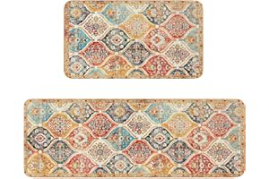 standhustle Boho Kitchen Rugs Set of 2 Pcs (47x17 +17x30) Non-Slip Backing Anti Fatigue Bohemia Kitchen Mats 2 Piece Water Resistant Washable Rugs for Kitchen's Floor