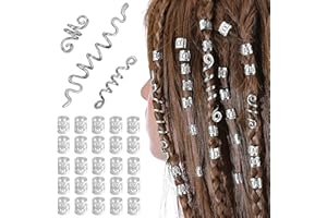 XCSJ 28 Pcs Bobina Joyería El Cabello Anillos Ajustables Cabello Trenzas De Metal Accesorio Para El Cabello Dreadlocks De Pelo Accesorios Para El Cabello Para Trenzas Para Hombres y Mujeres (Plata)