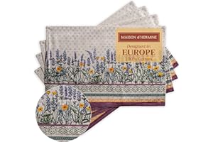 MAISON D' HERMINE Maison d'Hermine podkładki stołowe, 100% bawełna, zestaw 4 sztuk, 33 cm x 48 cm, dekoracyjne, wielkanocne, nadające się do prania, na kolację, na kemping, lawendę – wiosna/lato