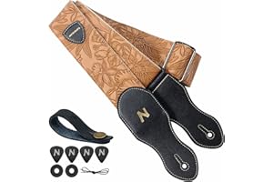 Nefelibata Gitarrengurt mit Plektrumtasche, 2,3-Zoll-Veganes Leder-Gitarrengurte im Porter-Stil, 60er-Jahre-Western-Vintage-Stil mit Plektren, Gurtknopf und Gurtschlössern