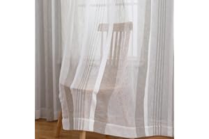 CAROMIO Voile Sheer curtain with eyelets Window curtains for bedrooms, stripes pattern semi-transparent curtains for living room, set of 2, WxL 52"x84", Nature