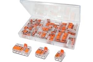 TS-TRADES 60 Stück Wago Hebel Klemmen Sortimentsbox / 26x 221-412 / 20x 221-413 / 14x 221-415 / Set im praktischen Sortimentskasten