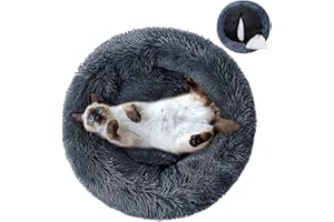 Purefun Cuccia morbida per cani di taglia media, 70 cm, comoda cuccia rotonda a ciambella, per 2 gatti e cani di piccola taglia, lavabile, antiscivolo e ortopedica (grigio scuro