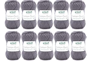 Fil à tricoter/crocheter Gründl Cotton Quick Uni, 10 pelotes de 50 g (fil aux couleurs joyeuses 100 % coton, certifié OEKO-TEX, 50 g / 125 m, grosseur d'aiguilles : 3 - 4, 10 x 50 g), Mouse Grey