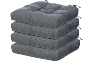 TIENDA EURASIA – Pack Cojines Sillas | Material Tela (Poliéster) | Material de Relleno 100% Poliéster | Tamaño 40x40x7 cm | 2 Cordones de Sujeción | Cojines Exterior Jardín (Gris Oscuro, Pack 4)