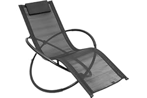 GardenKraft Louis Moon Chairs Rocking Sun Loungers/Garden Chairs with Pillow/Zero Gravity Effect/Steel Frame/Ultra-Durable Textilene Material/Grey Or Black Colour (Black)