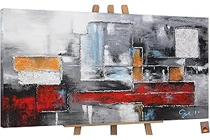 YS-Art Abstrakt Acryl Gemälde auf Leinwand Abstraktion in rot-grauen Farben handgemalt Wandbilder Wohnzimmer modern Wohndekor Bilder Büro echte Kunst 120x60 cm