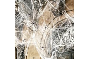 ‎BENPEN Halloween Deko Set -100g Spinnennetz und 30 Stück Spinnen,Horror spinnweben Halloween Deko Outdoor Innen Garten Tischdekoration Halloween Party Tür und Fenster Karneval