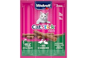 Vitakraft Cat Stick Classic - Snack para Gatos, Barritas de Pato y Conejo, Envase de 3 sticks de 6 g