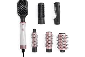 Revolution Haircare London, Mega Blow Out Hot Air Brush Set 6-in-1, for All Hair Types, Fast Drying, White & Rose Gold