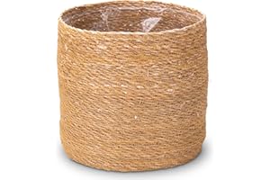 Decorasian Cache-pot en jonc de mer - Pot de fleurs tressé - Panier décoratif avec insert en film - Style bohème - Naturel - 30 cm