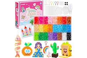 Caydo Kit 24 Colores Cuentas Planchar Niñas 5mm, Incluye 3 Tableros, 20 Diseños, Llaveros y Caja Regalo para Manualidades, Cumpleaños, Navidad