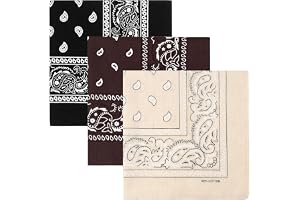 KU Set med 3 Paisley-bomullsbandanas - herr dam bandana för ansiktsskydd, sport, hårtorkskydd, antiperspirant, vardag, resor