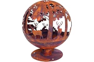 Rivanto® Elchmotiv Feuerball 58 x 58 x 66 cm, aus Metall, gelasert, in Rost-Optik, mit Standfuß