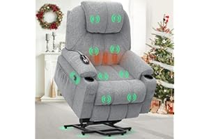 ‎YONISEE YONISEE Fernsehsessel Elektrisch Verstellbar, Aufstehhilfe Massagesessel mit Massage Wärmefunktion Seniorensessel, Relaxliege mit Fußteil, 2 Seitentaschen und Getränkehalter,USB-Anschlüsse, Grau
