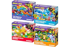 QUOKKA Puzzle Bambini 4 5 6 Anni – 4x60 Pezzi Puzzle Fluorescenti 3 4 Anni – Giocattoli Colorati con Fattoria Tropicale Oceano Animali e Uccelli – Giochi Educativi Regalo per Bambini e Bambine 6 7 8