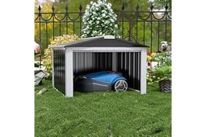 SUPEER Metall Mähroboter Garage mit Satteldach,H62cm*W90.5cm*D88.8cm Geräteschuppen Garten Metallschuppen für Rasenmähroboter,Überdachung für Mühroboter,Zimmer für Haustiere（schwarz）