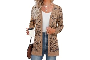 GRECERELLE Damski kardigan z długim rękawem otwarty przód kardigan zapinany na guziki dekolt w serek prążkowany dzianina lekka odzież wierzchnia z kieszenią