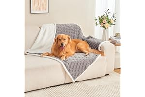 Yaning Checkered Waterproof Blanket for Bed Couch Sofa Car, Fluffy Soft Dog Blanket with 3D Jacquard Grid Pattern, Reversible Leakproof Pet Blankets for Dogs Cats Puppies, Grey, 127x150cm