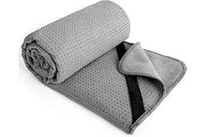 ‎POLYTE Polyte - Yoga Handtuch aus Mikrofaser mit Rutschfester Silikon Unterfläche und Elastischen Bändern, für Hot Yoga, 61 x 183 cm (Grau)