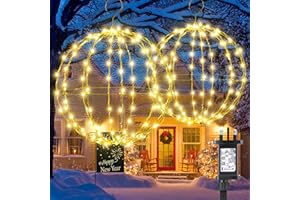 Joomer Outdoor Christmas Ball Lights Mains Powered 33cm 144 LED and 28cm 120 LED Hanging Ball Lights Foldable Sphere Timer 8 Modes for Indoor Party Room Balcony Decorations(2PC, Warm White)
