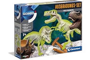 Galileo Discovery – zestaw wykopalisk T-Rex i Triceratops, zabawka dla dzieci od 7 lat, do kopania skamieniań dinozaurów z młotkiem i dłutem, idealny jako prezent od Clementoni 69408