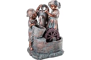 Dehner Gartenbrunnen Lea und Leon mit LED Beleuchtung, ca. 68.5 x 45 x 35 cm, Polyresin, grün/blau/braun