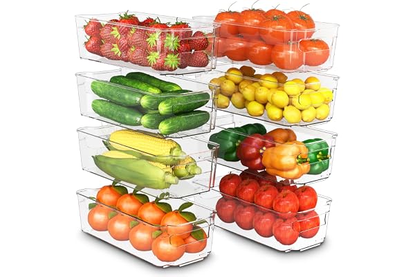 KICHLY Bacs de Rangement Garde-Manger - Lot de 8 Mettre de l'ordre dans Placard Cuisine, Salle de Bain, Les Comptoirs Bureau avec Multi-usages Boite de Rangement - sans BPA (Clair)