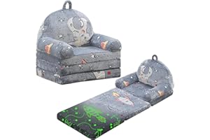 BYBYME Kids Fold Out Chair Bed - Foldable Toddler Chair Lounger for 1-3 Year Old Children - Cute Folding Sofa Bed Couch Armchair for Playroom Bedroom (Space Adventure)